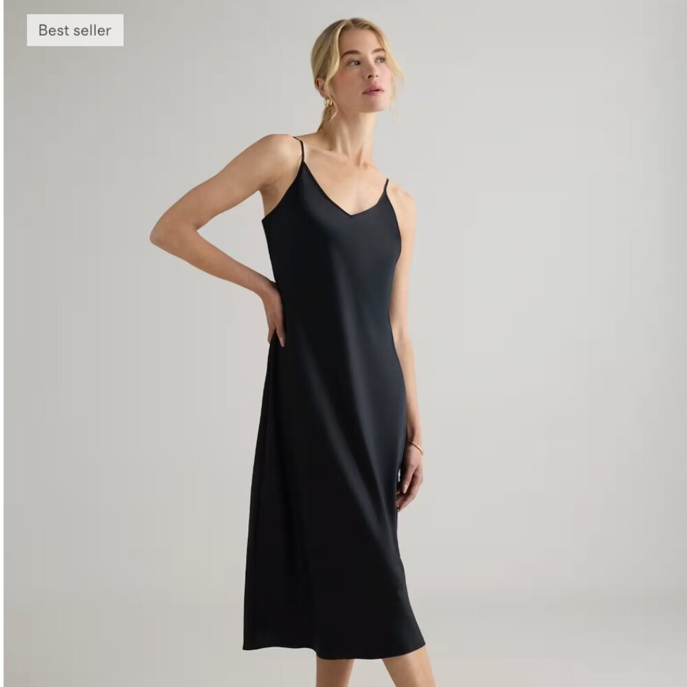 quince washable black silk slip dress